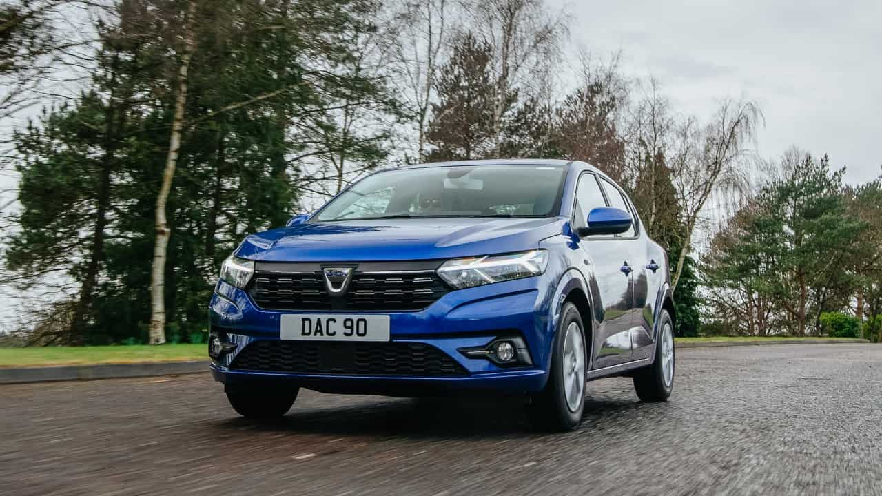 Blue Dacia Sandero Exterior Front Driving