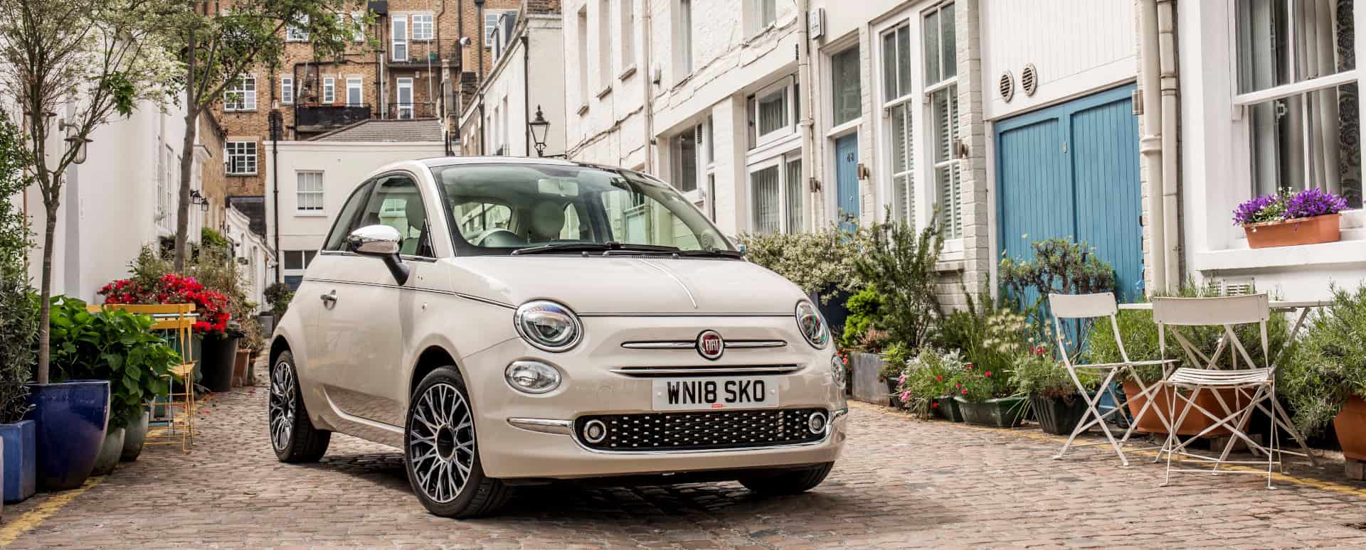 Cream Fiat 500 Exterior Front Static