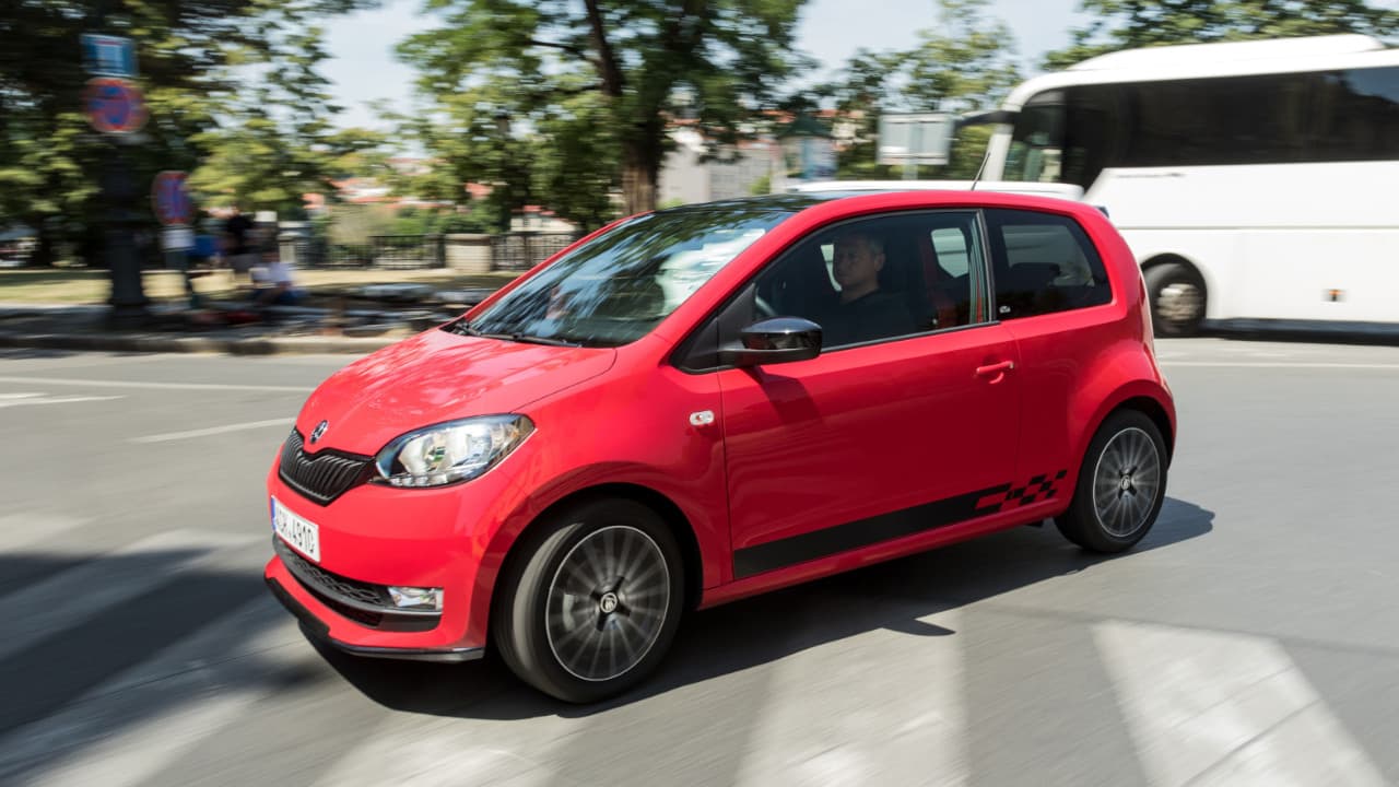 Red Skoda Citigo Exterior Front Driving