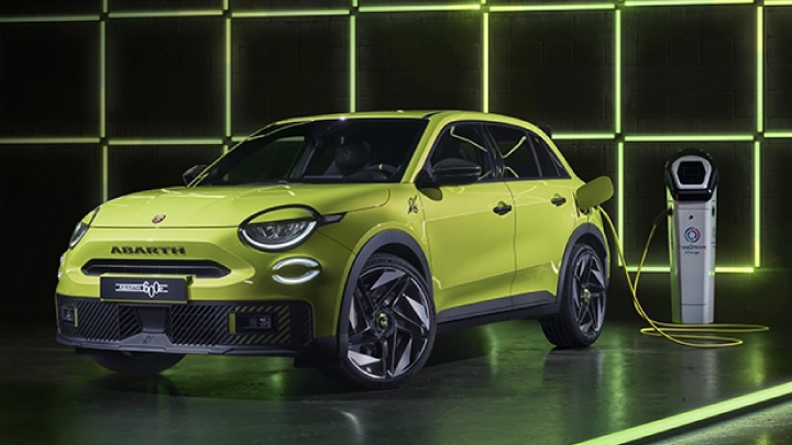 Yellow Abarth Charging