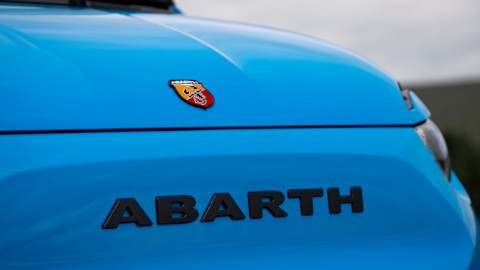 Blue Fiat Abarth 500e Front Badge