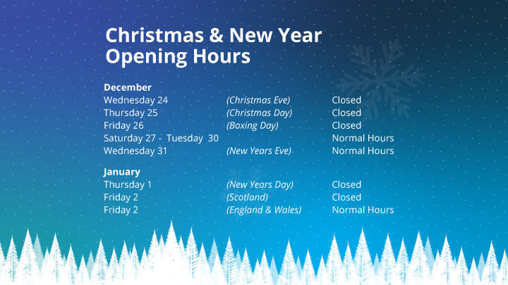 Evans Halshaw Christmas and NY hours