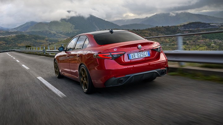 Red Alfa Romeo Giulia Exterior Rear Driving