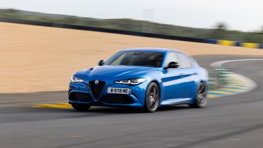 Blue Alfa Romeo Giulia Quadrifoglio Exterior Front Driving