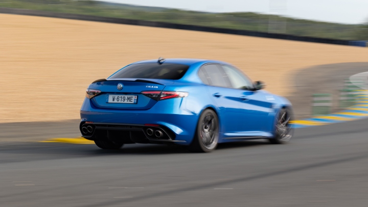 Blue Alfa Romeo Giulia Quadrifoglio Exterior Rear Driving
