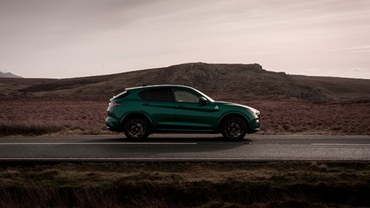 Green Alfa Romeo Stelvio Quadrifoglio Exterior Side Driving