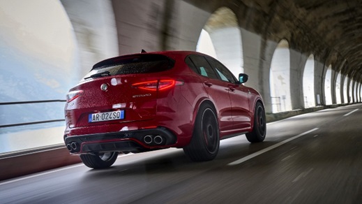 Red Alfa Romeo Stelvio Quadrifoglio External Rear Driving