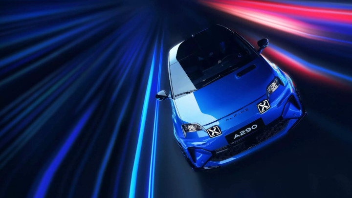 Blue Alpine A290 Driving With Dynamic Colourful Background