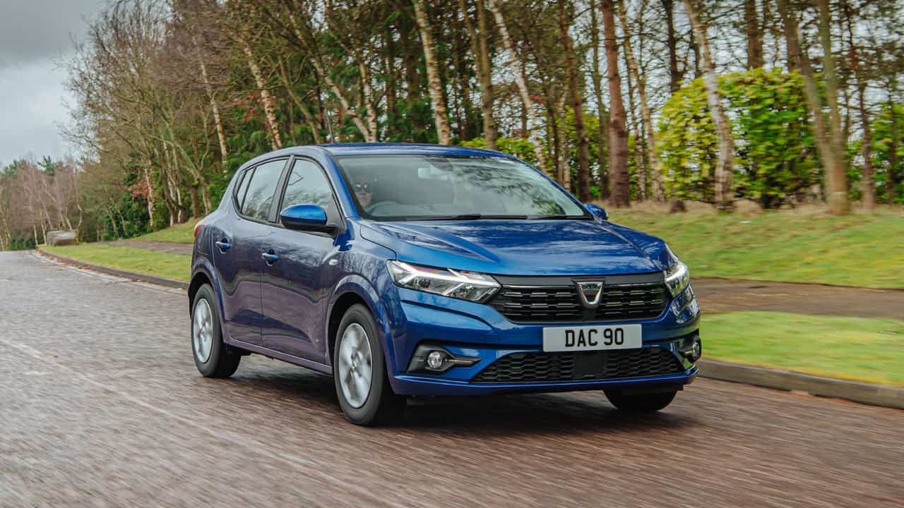Blue Dacia Sandero Exterior Front Driving