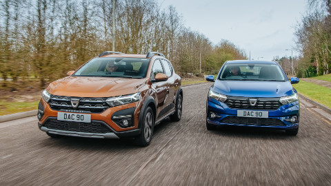 Orange Dacia Sandero Stepway and Blue Dacia Sandero