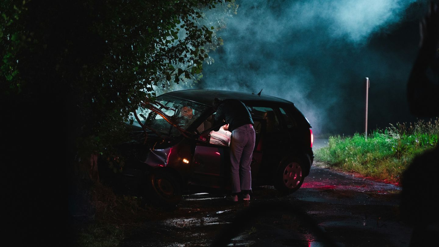 Car crash onto a tree leaving one person injured