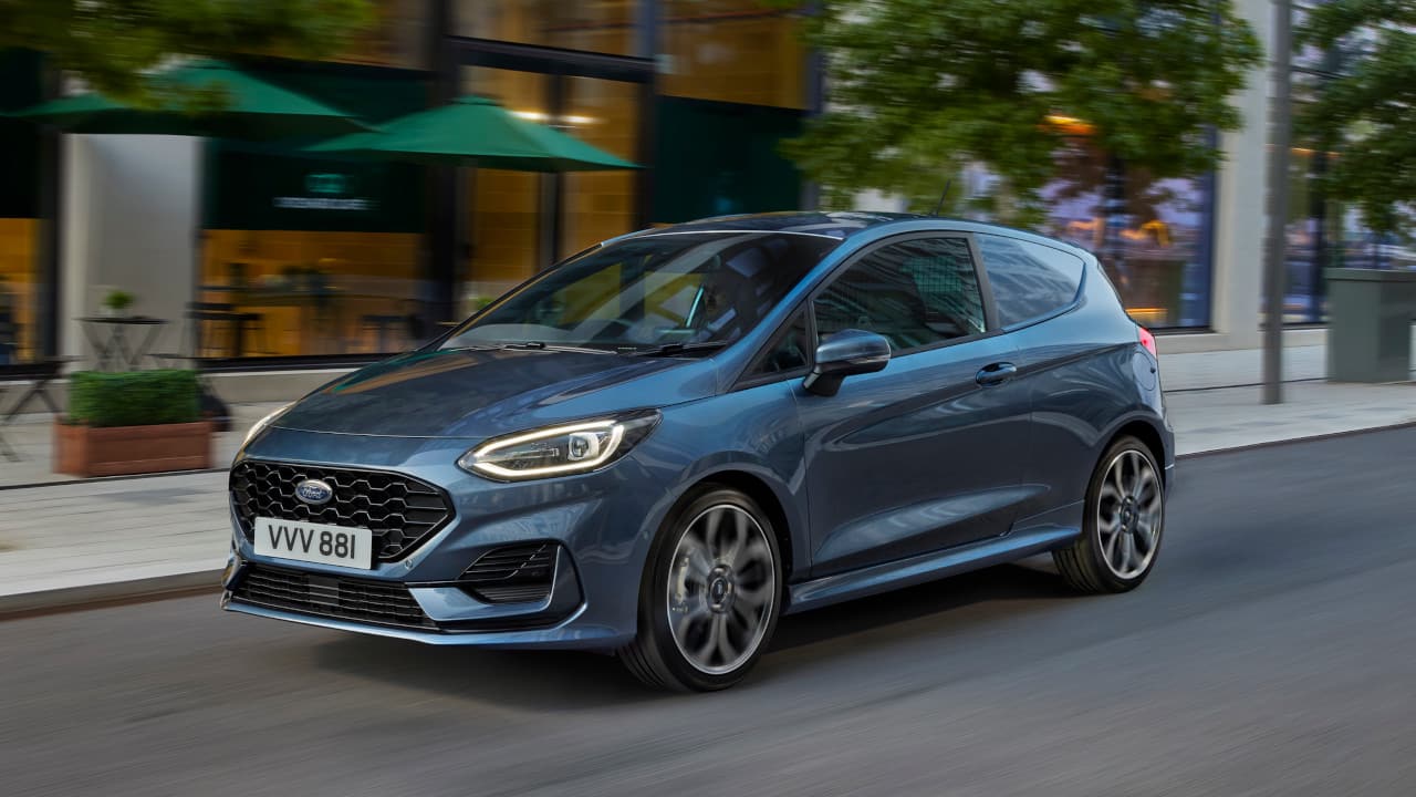 Blue Ford Fiesta Exterior Front Driving