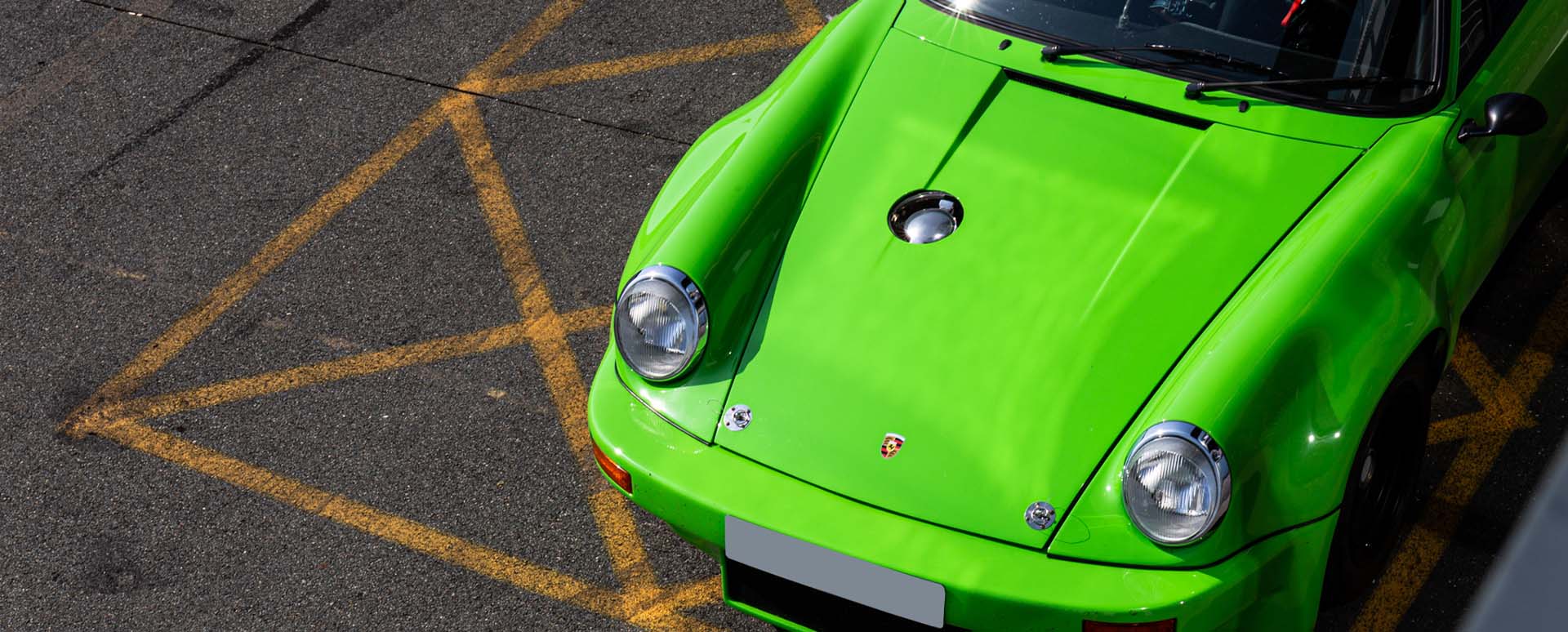 Green Porsche, bonnet shot