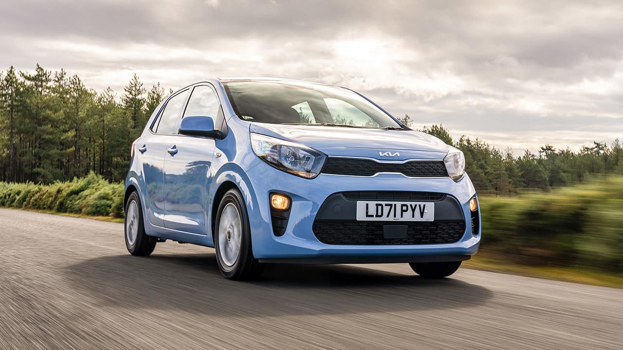 Blue Kia Picanto Driving Front