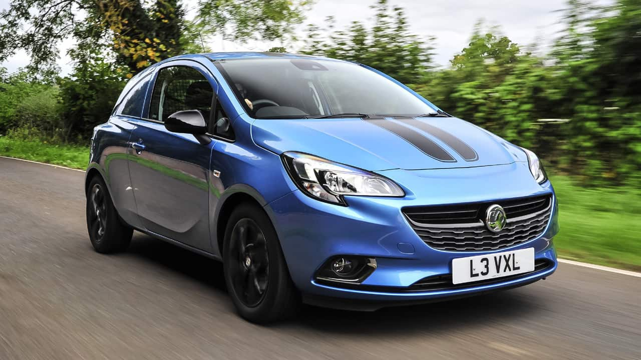 Blue Vauxhall Corsavan Exterior Front Driving