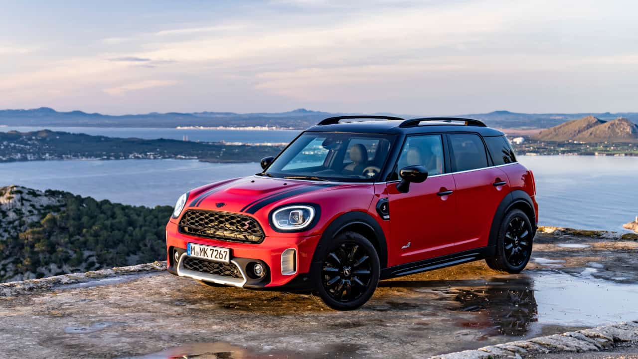 Red MINI Countryman Exterior Front Static Overlooking Coastal View