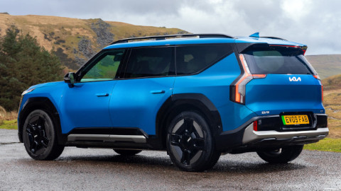 Kia EV9 in Pacific Blue Rear Angle