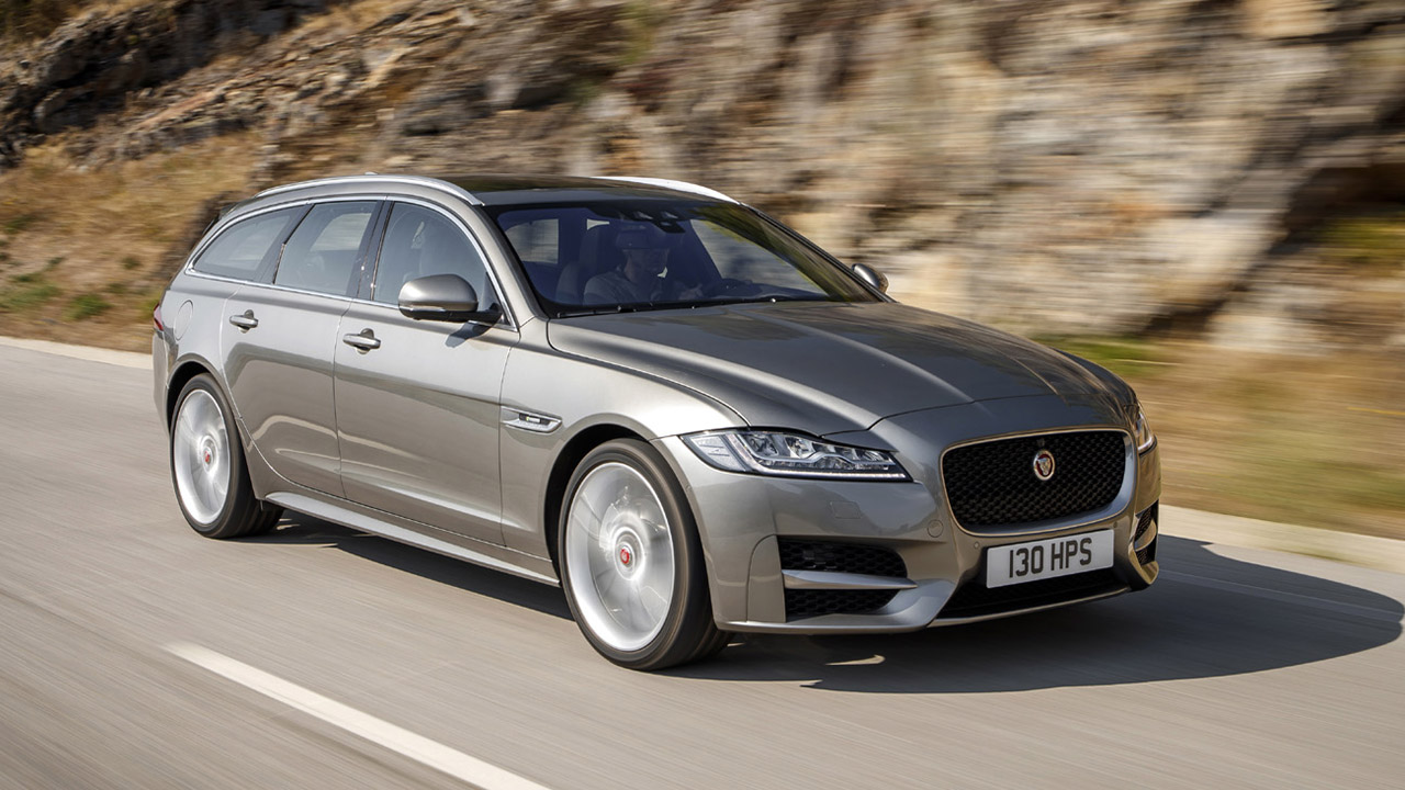 Jaguar XF estate, driving, front quarter