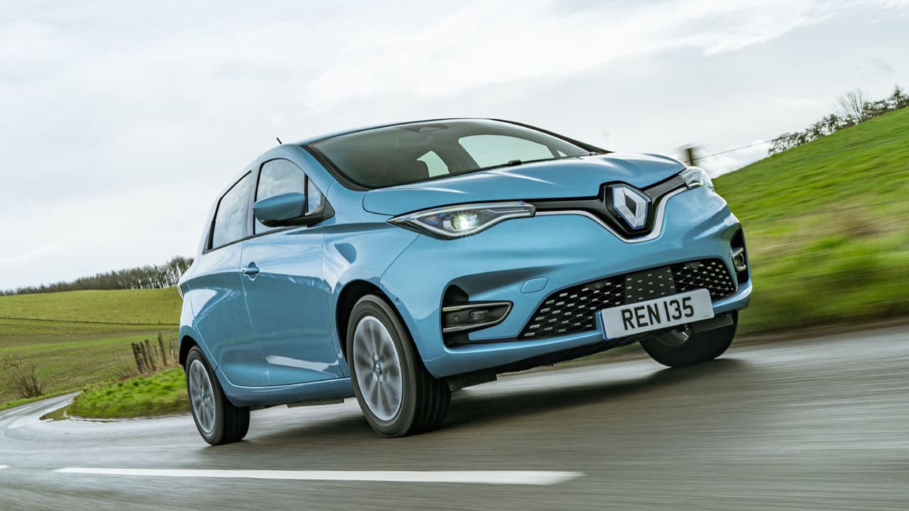 Blue Renault Zoe Exterior Front Driving