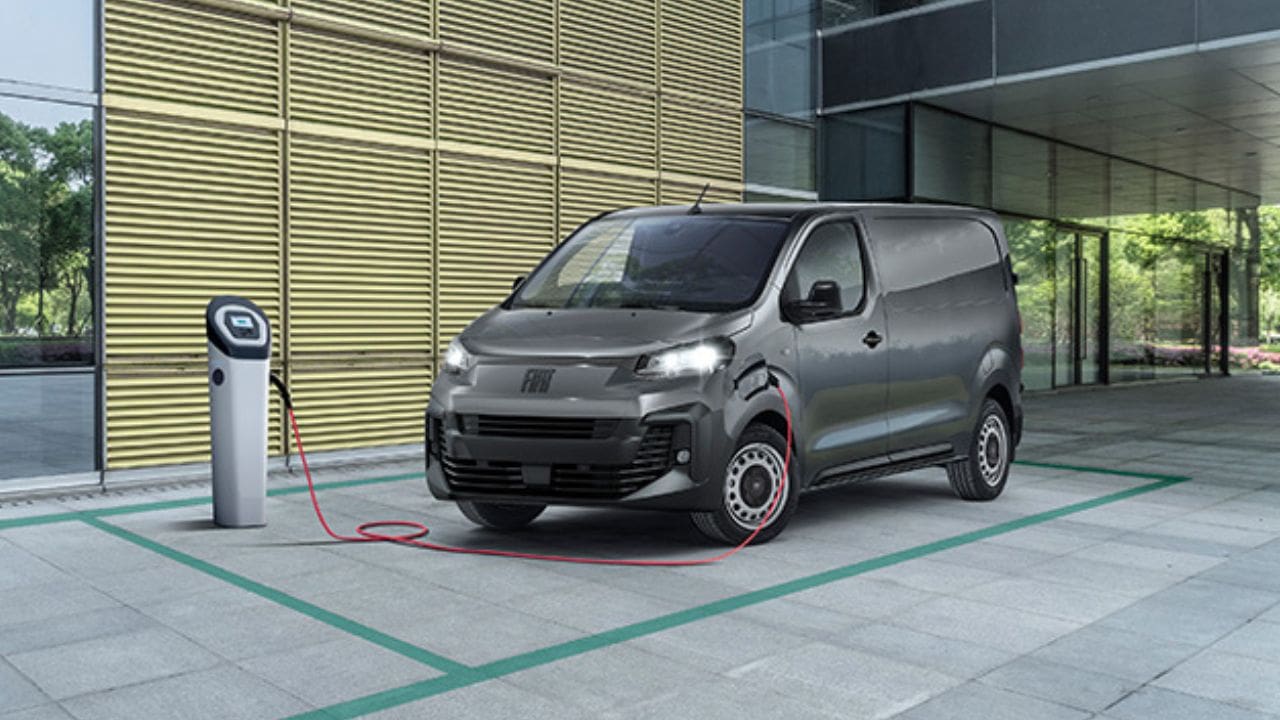 Grey Fiat e-Scudo being charged