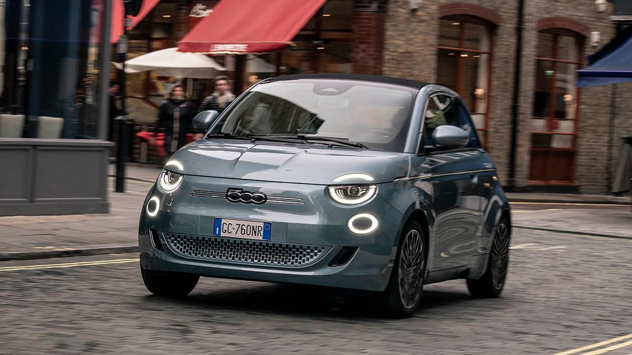 Blue Fiat 500 Exterior Front Driving