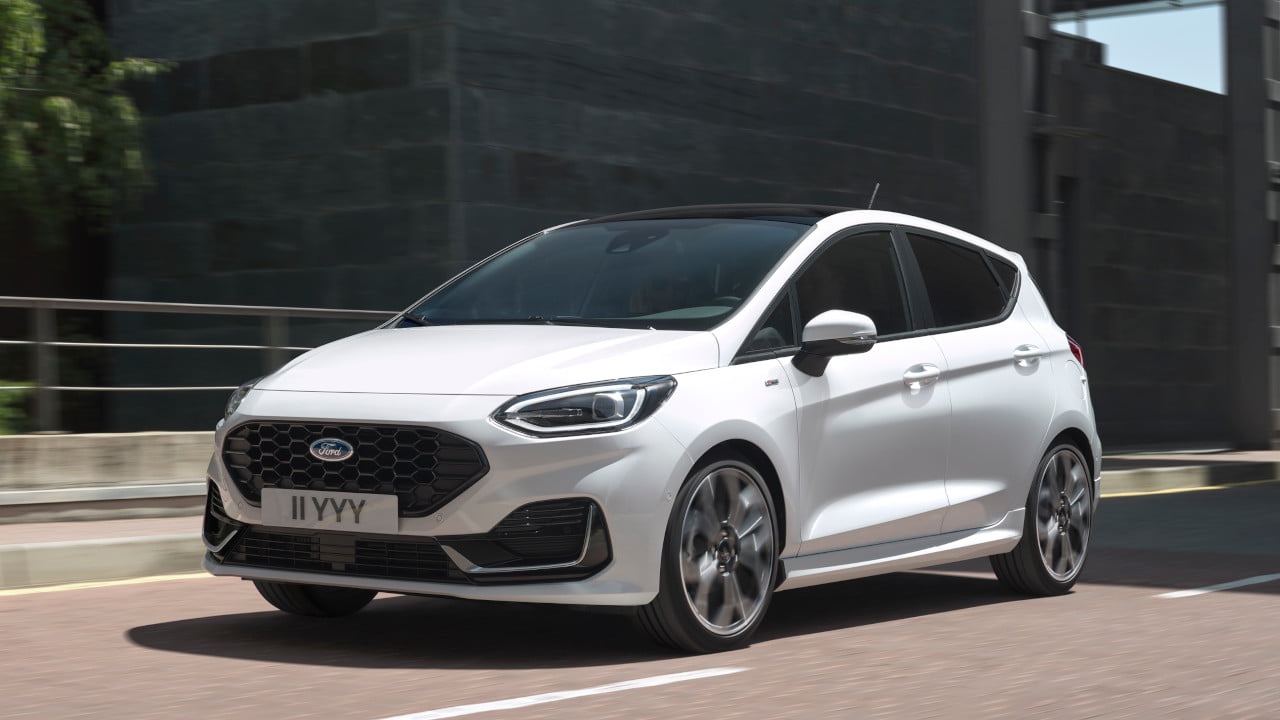 White Ford Fiesta Exterior Front Driving