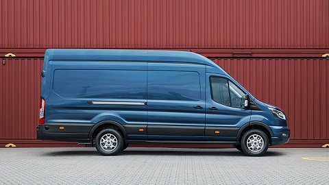 Blue Ford Transit side