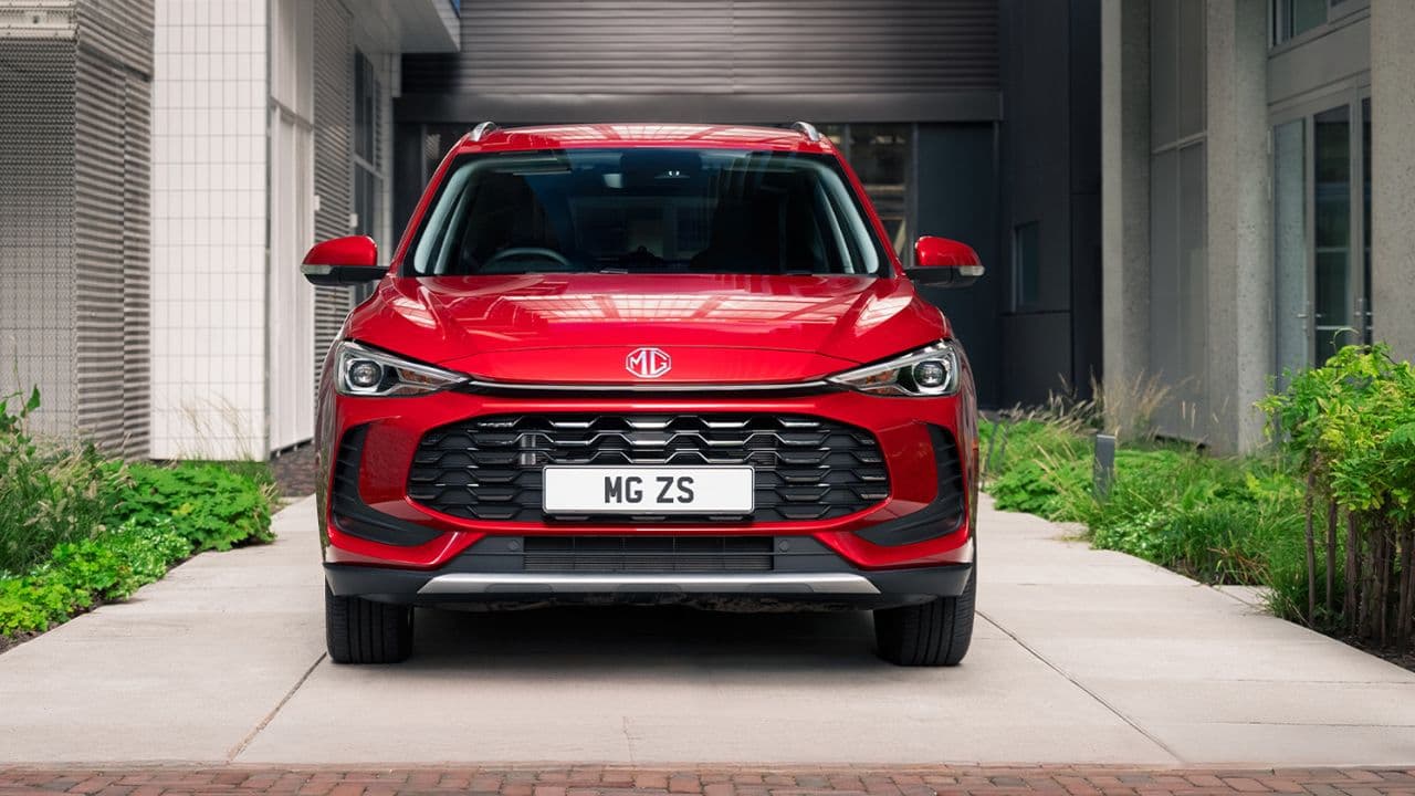 Red MG ZS parked in a modern house