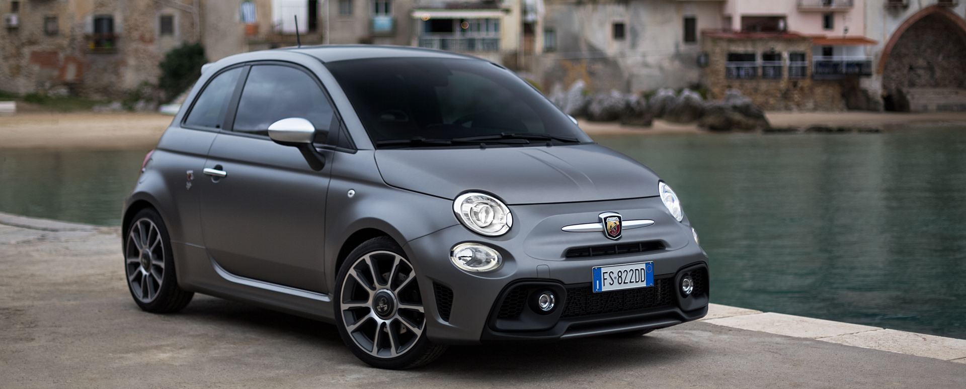 Abarth 595 Turismo grey static near ocean