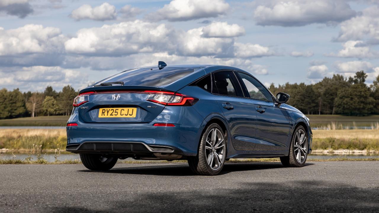 Dark blue Honda Civic rear static