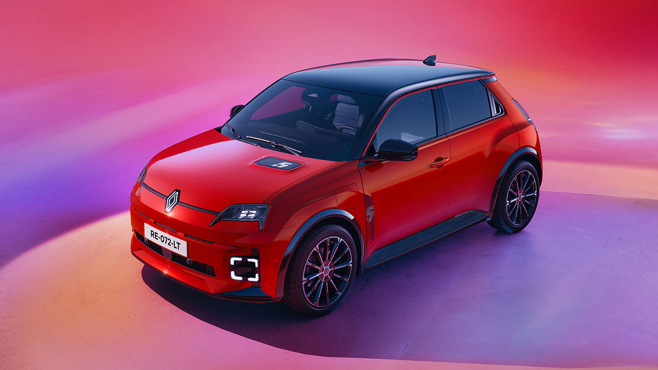 Red Renault 5 aerial studio