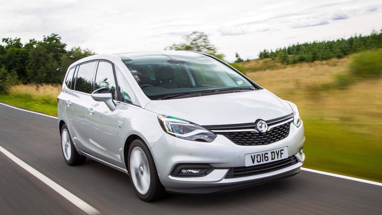 Silver Vauxhall Zafira, driving