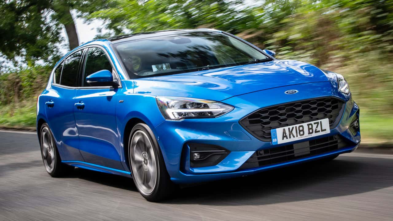 Blue Ford Focus Exterior Front Driving