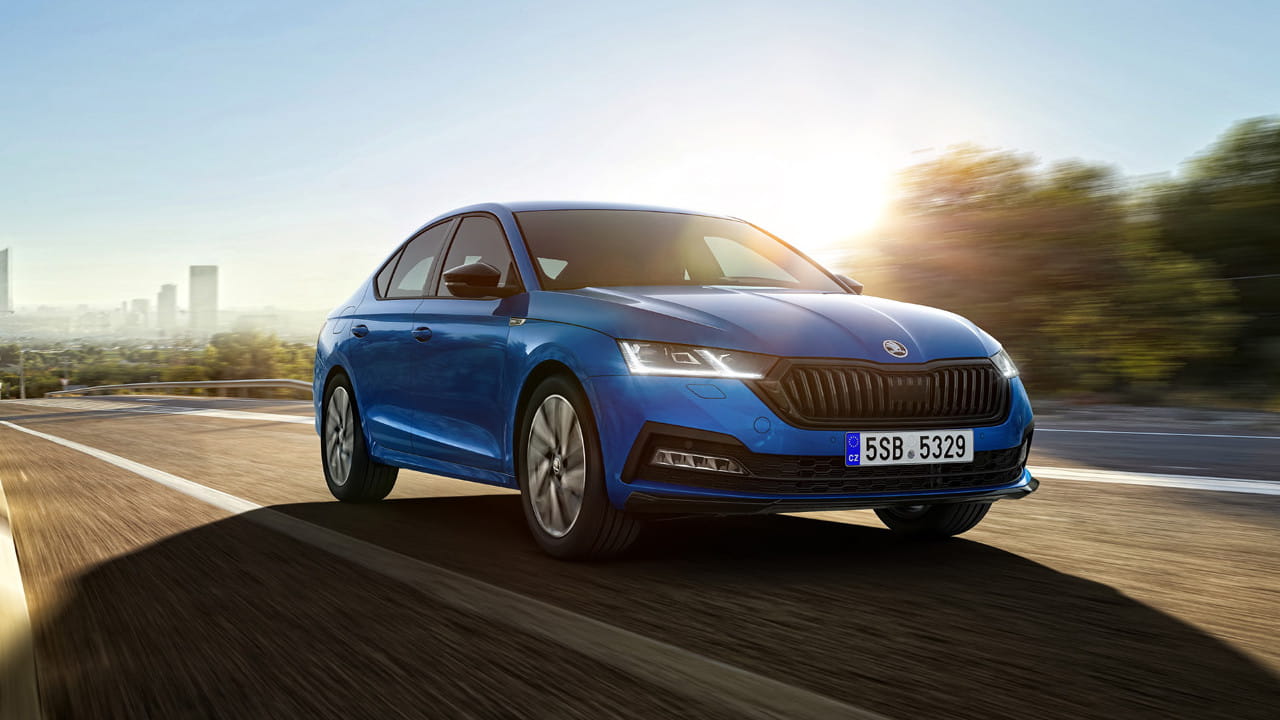 Blue Skoda Octavia Exterior Front Driving