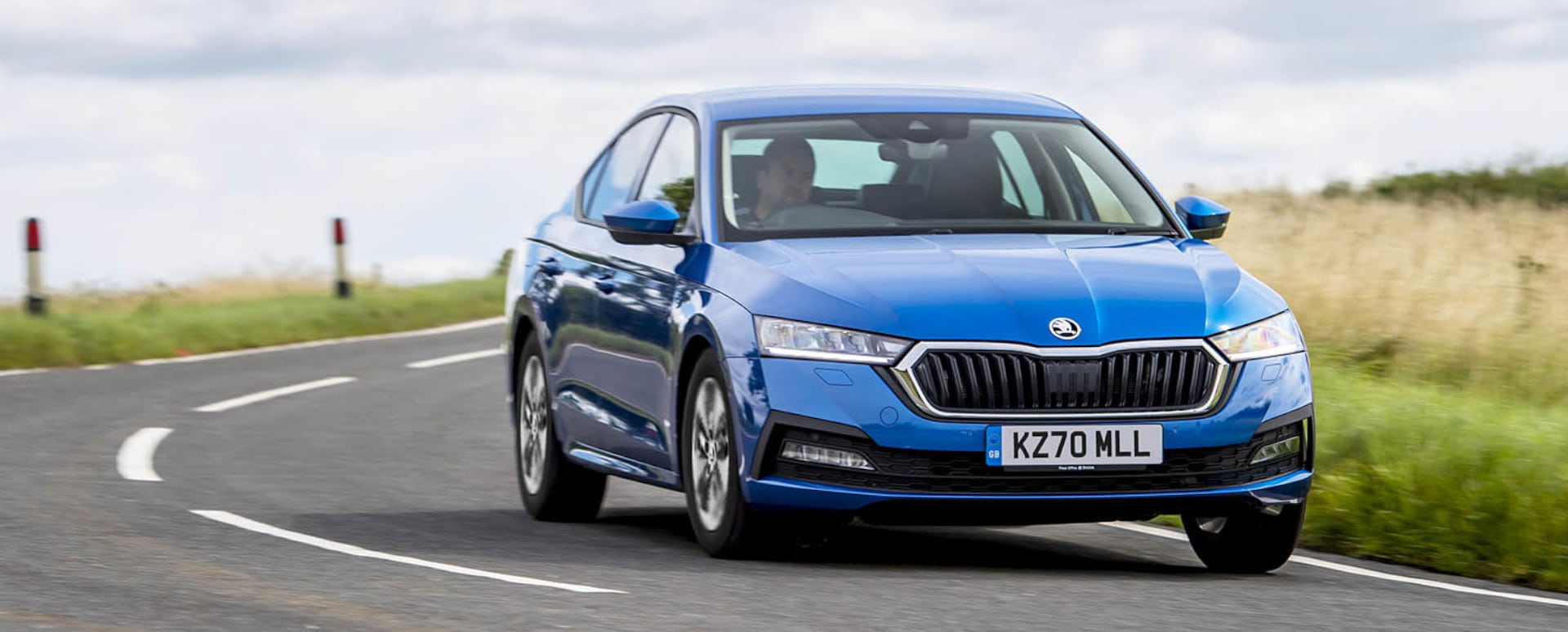 Blue Skoda Octavia Exterior Front Driving