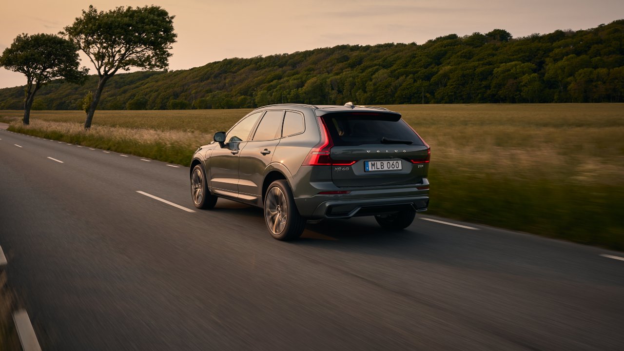 Grey Volvo XC60 driving rear