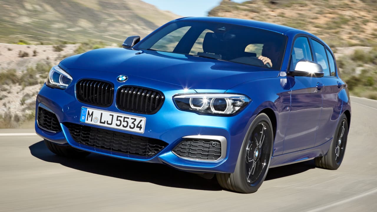 Blue BMW M140i Exterior Front Driving