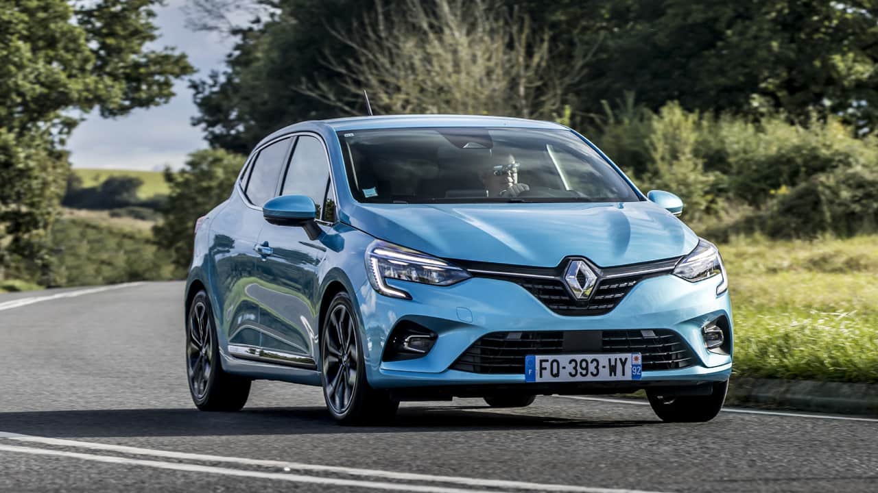 Blue Renault Clio E-Tech Exterior Driving Front