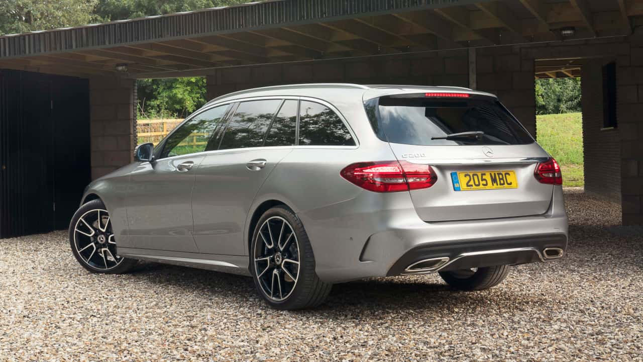 Silver Mercedes-Benz C-Class Estate, parked