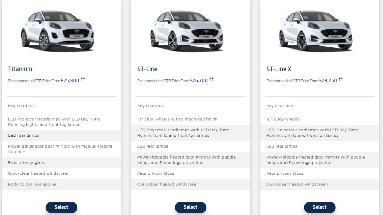 Example of Ford Puma Trims