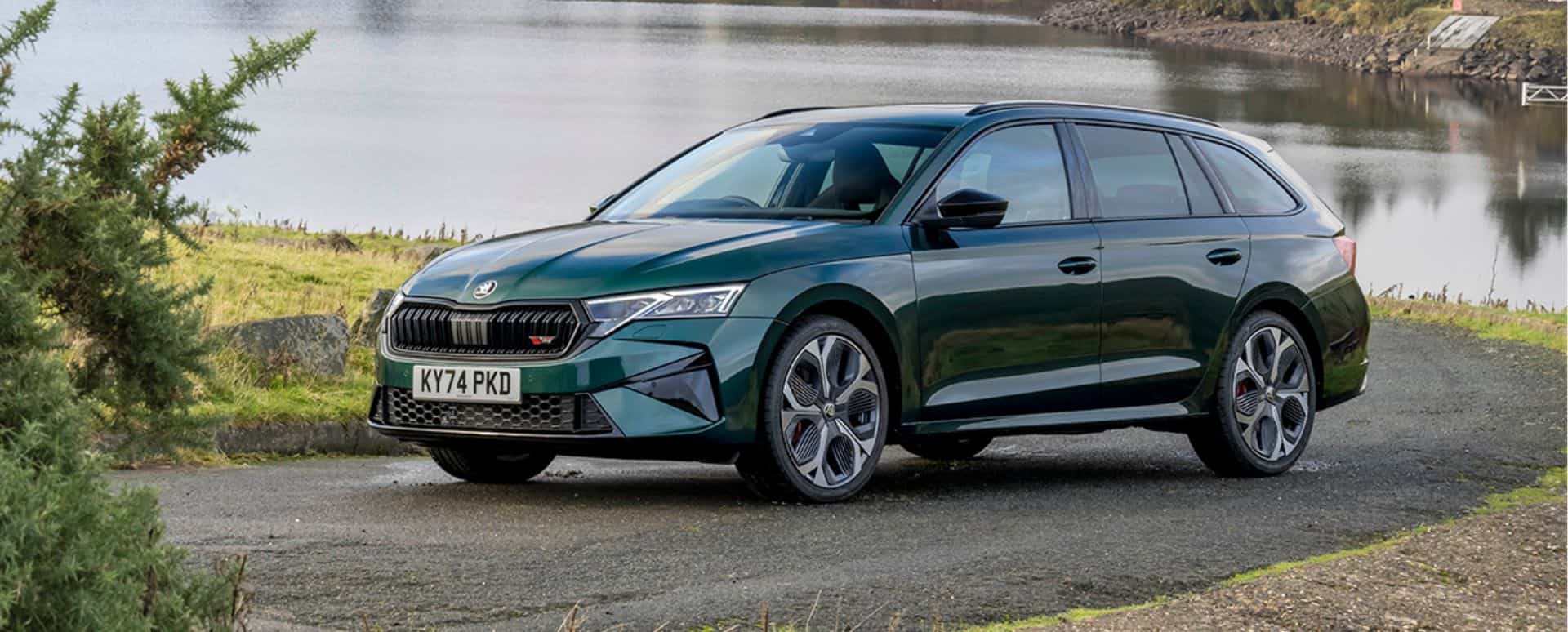 Skoda Octavia parked in front of a lake
