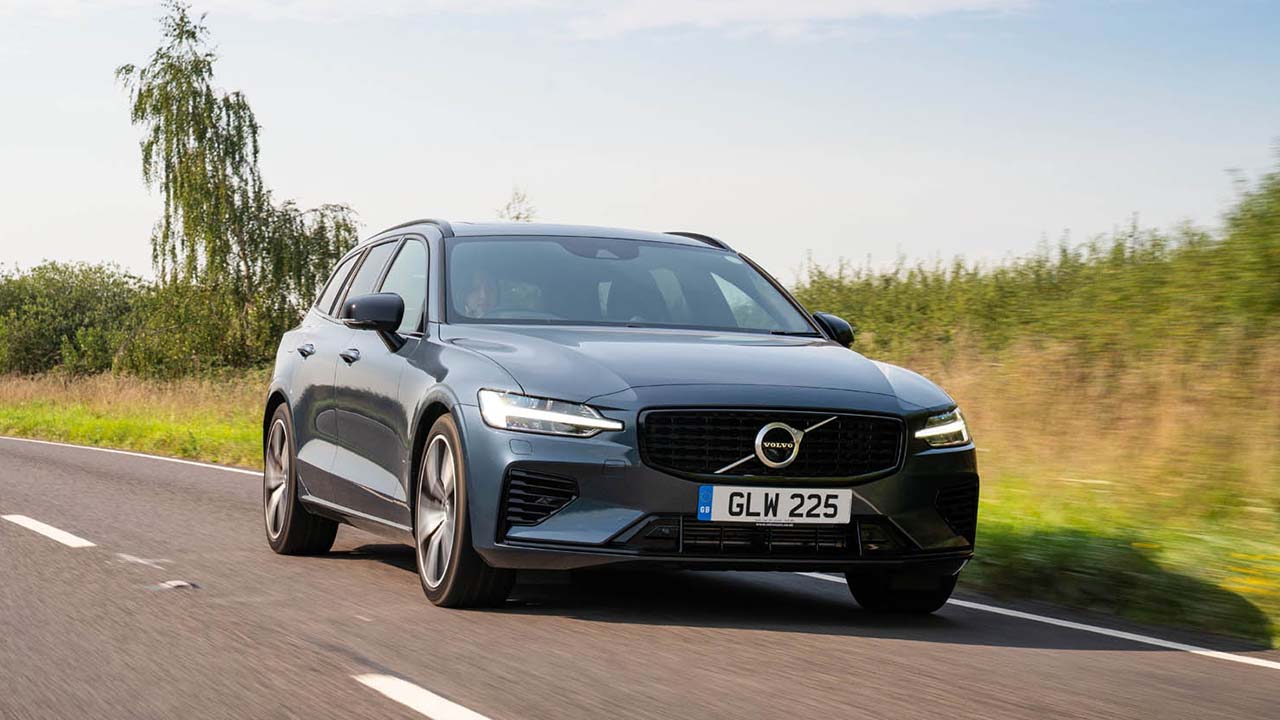 Grey Volvo V60 Estate Exterior Front Driving in Countryside