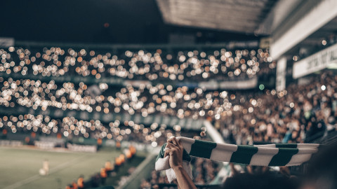 Fan Holding Green and White Scarf