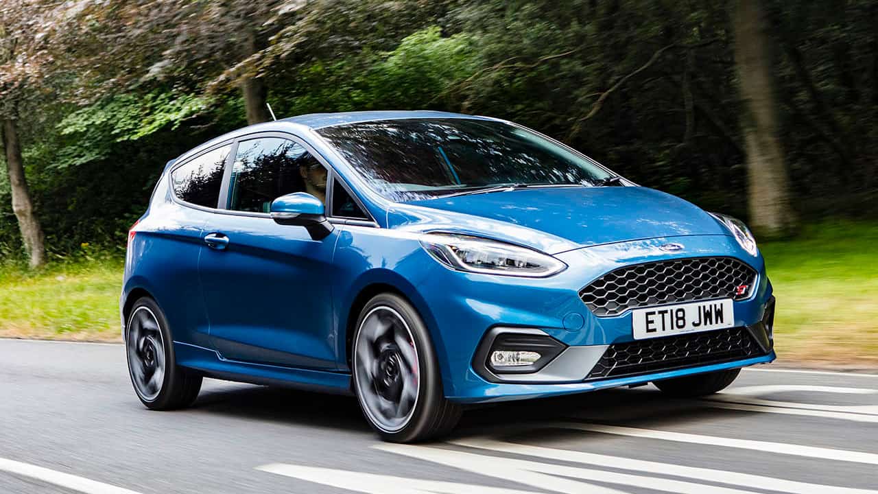 Blue Ford Fiesta ST Exterior Front Driving