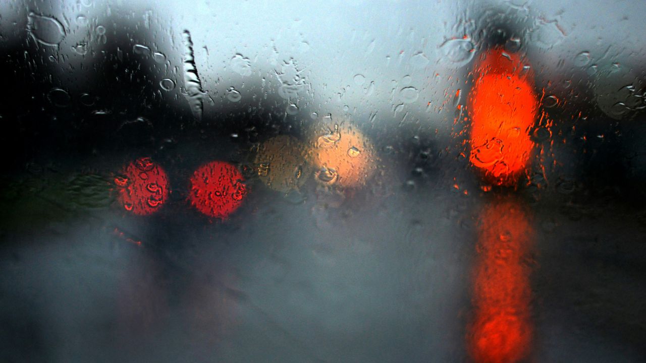 Traffic lights seen from a blurry window