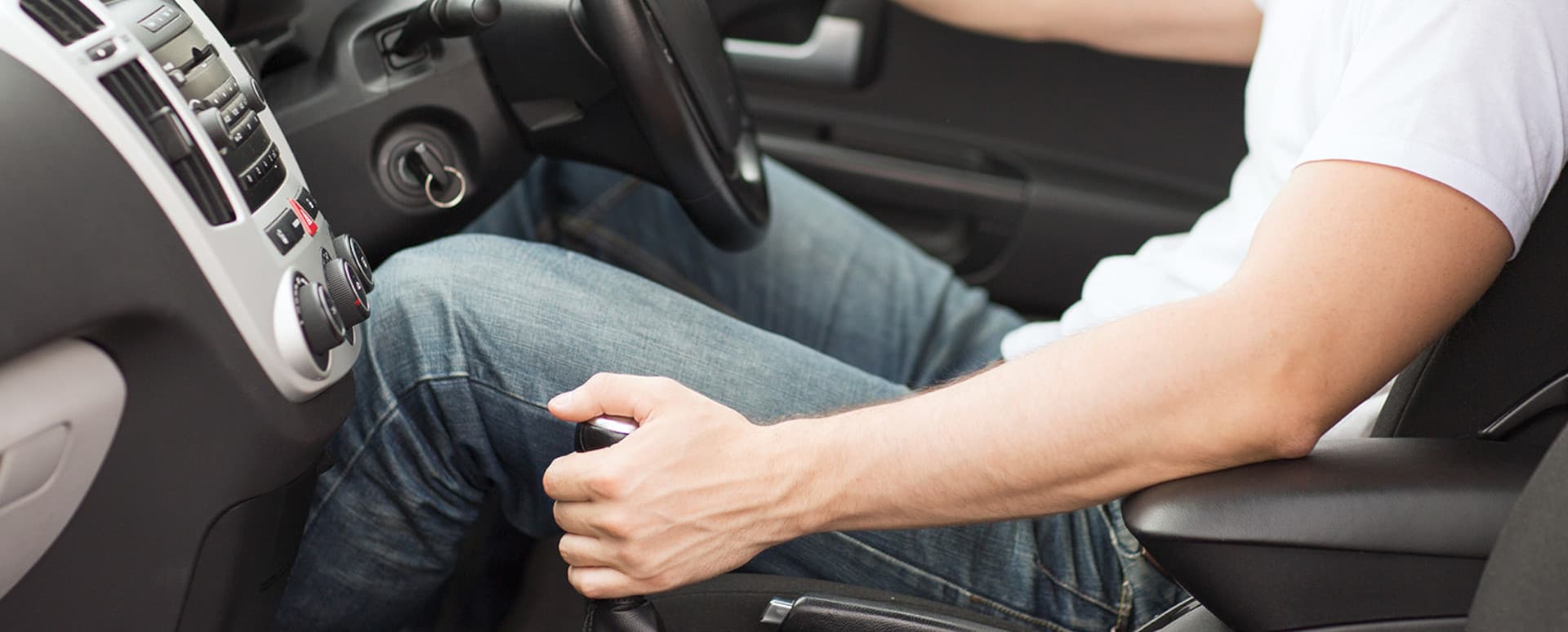 Driver Using Gearstick In Manual Car