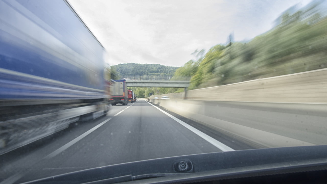 Overtaking A Truck On Motorway