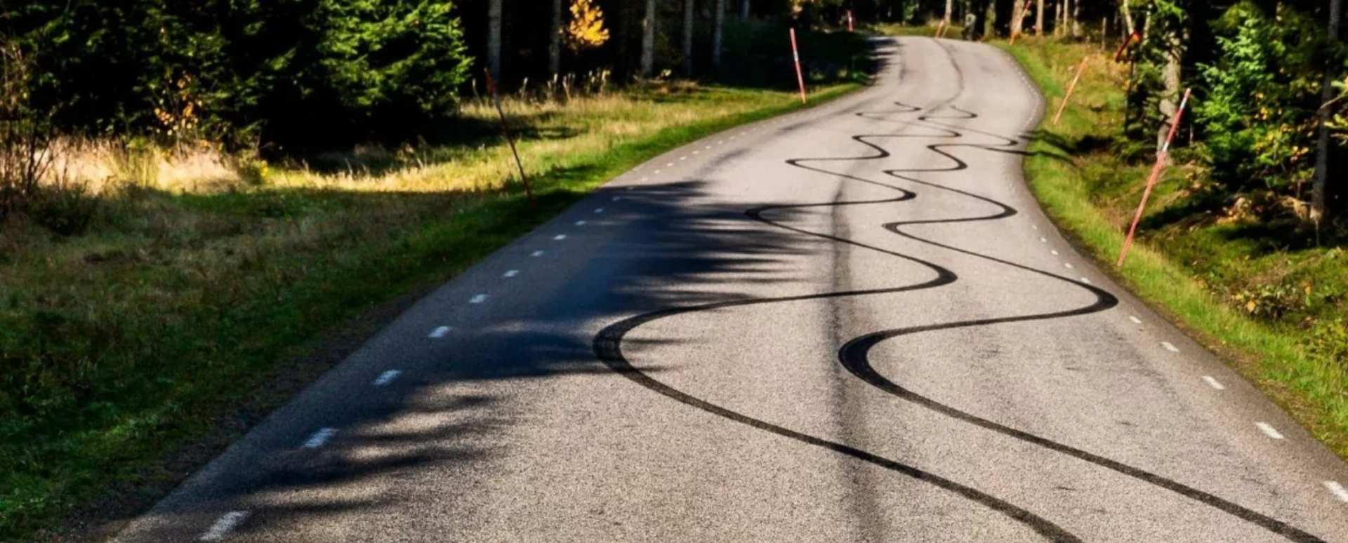 Country Road with Tyre Marks Caused By Skid