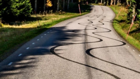 Country Road with Tyre Marks Caused By Skid