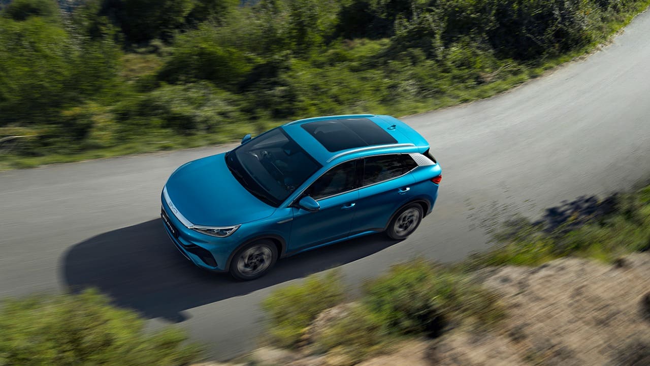 Blue car in the motorway